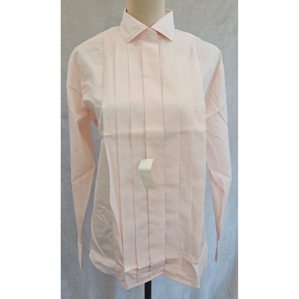 Vintage Corporate Woman Tuxedo Blouse Size 8 Wide Pleat Button Down NWT 80s Pink